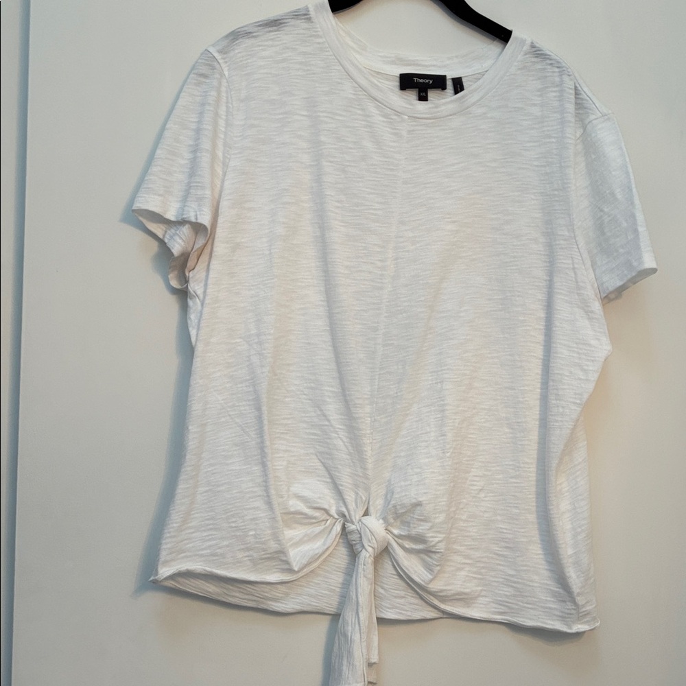 Theory Ivory Tie-Knot Short Sleeve Top